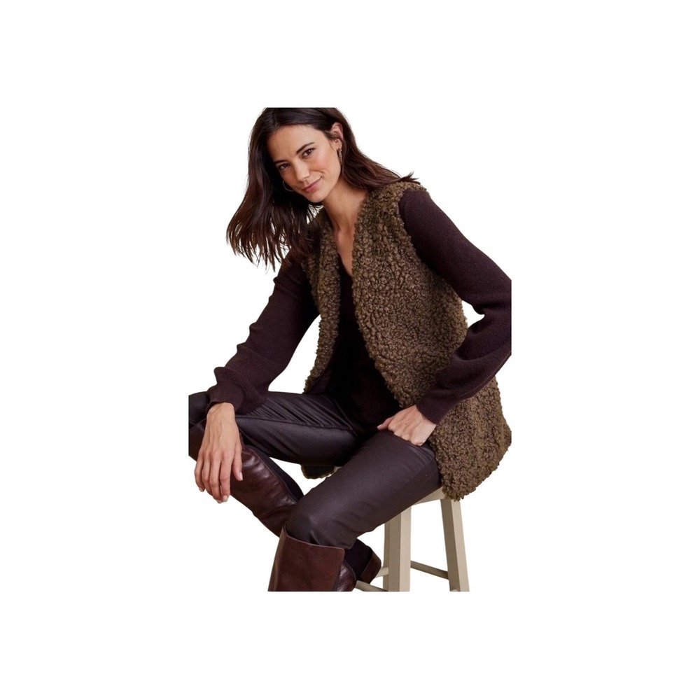 Soft Surroundings Maribo Faux Fur  Shearling Vest Size L Brown Y2K Teddy Vest
